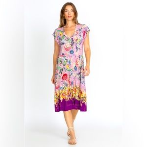 Johnny Was Floral Topiary Tiered Tea Length dress Size M